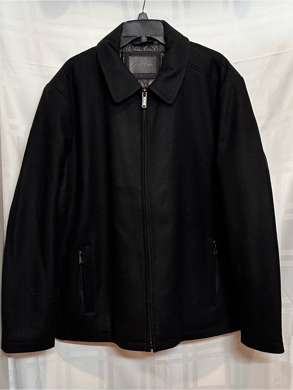 Calvin Klein Black Zip-Up Wool Blend Pea Coat